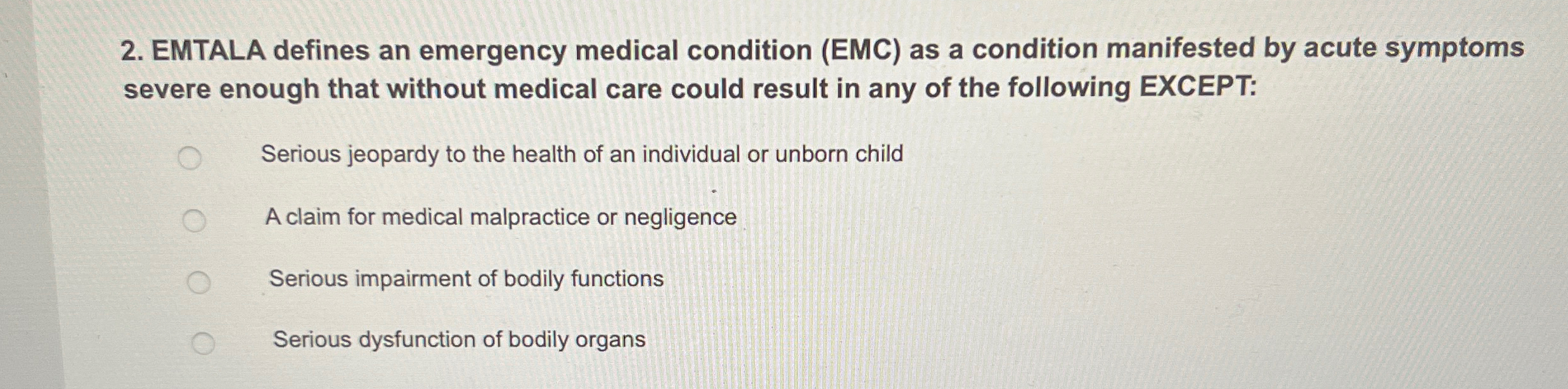 Solved EMTALA defines an emergency medical condition (EMC) | Chegg.com