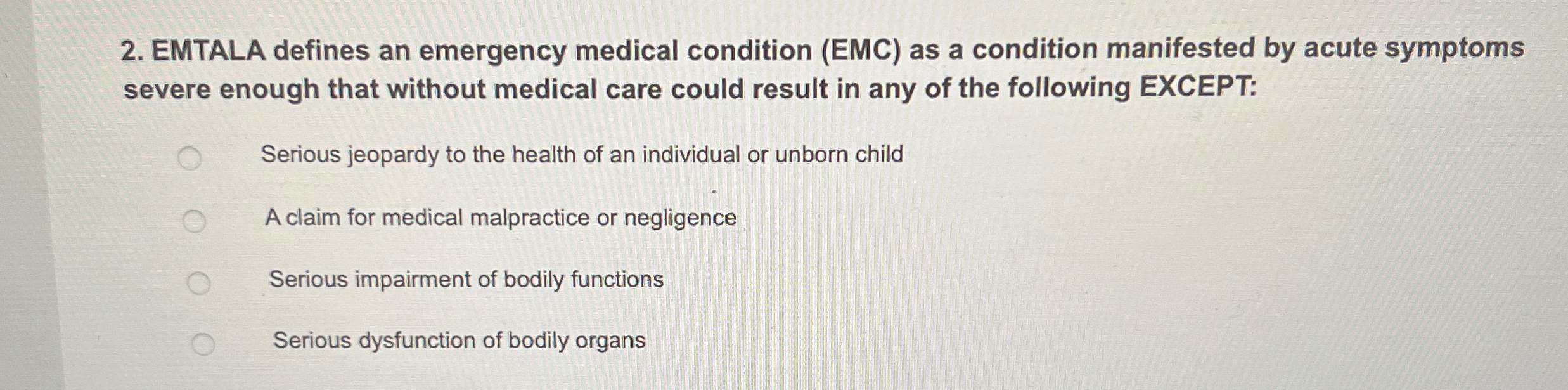 Solved EMTALA defines an emergency medical condition (EMC) | Chegg.com