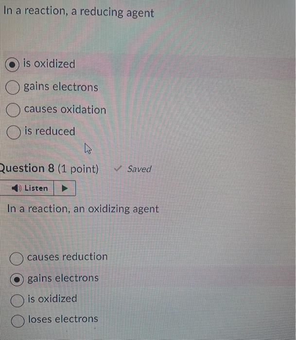 Solved In a reaction, a reducing agent is oxidized gains | Chegg.com