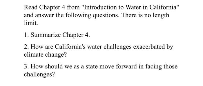 Solved Read Chapter 4 from "Introduction to Water in | Chegg.com