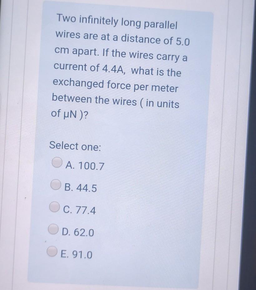 Solved Two infinitely long parallel wires are at a distance | Chegg.com