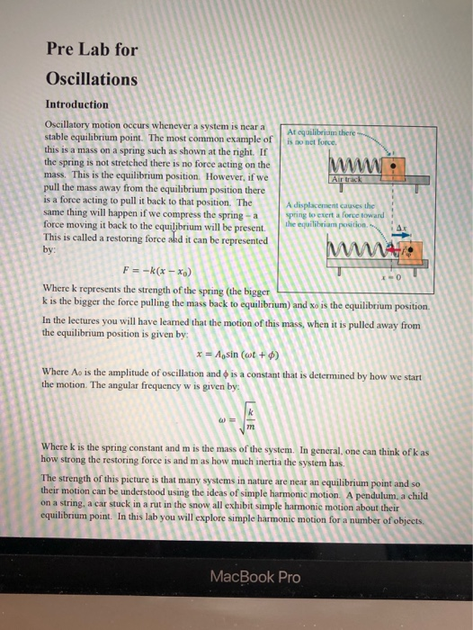 Solved Pre Lab for Oscillations Introduction Oscillatory