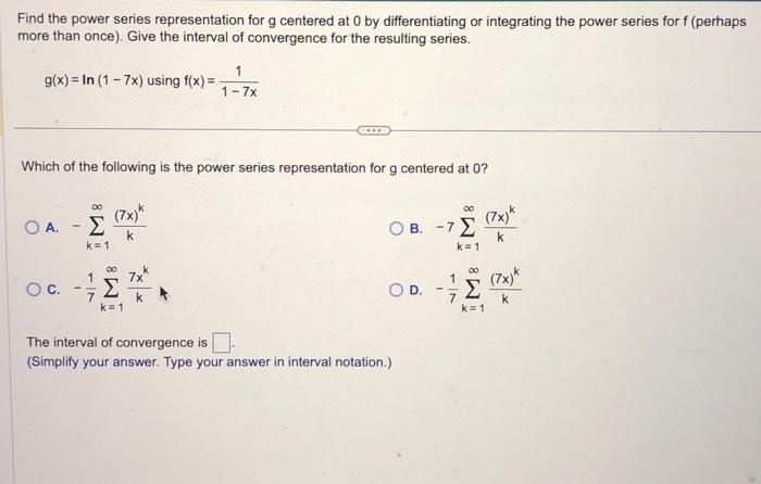 Solved Find The Power Series Representation For G Centered 