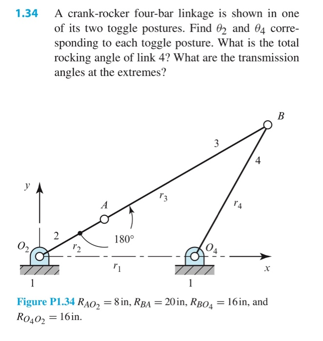 Solved 1.34 A crankrocker fourbar linkage is shown in one