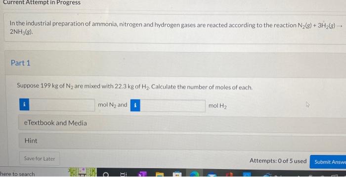 Solved In the industrial preparation of ammonia, nitrogen | Chegg.com