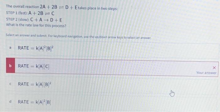 Solved The Overall Reaction 2A + 2B = D + E Takes Place In | Chegg.com