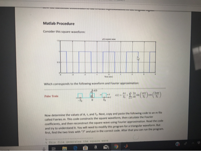 Solved Matlab Procedure Consider this square waveform: v) se | Chegg.com