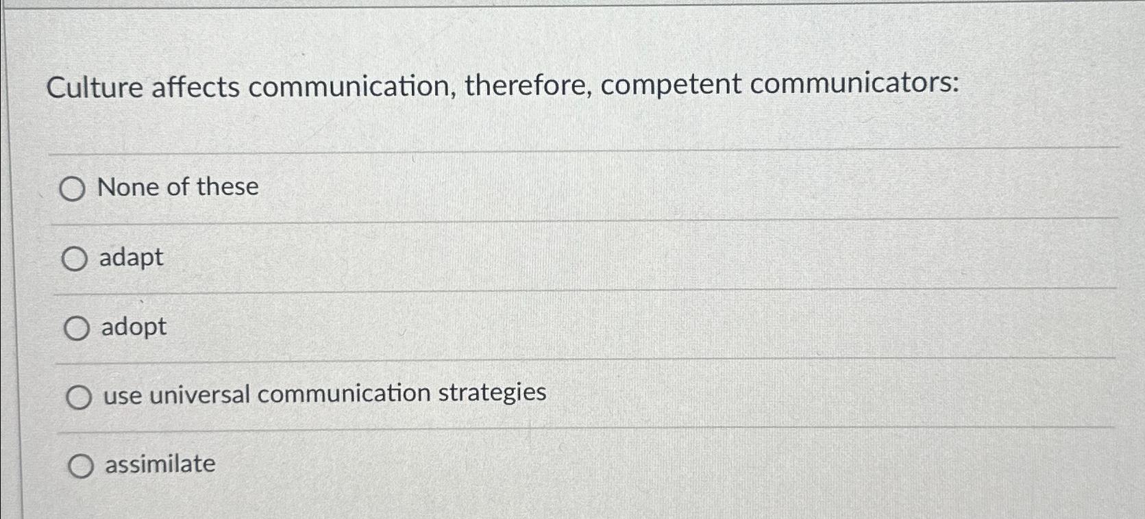 Solved Culture affects communication, therefore, competent | Chegg.com