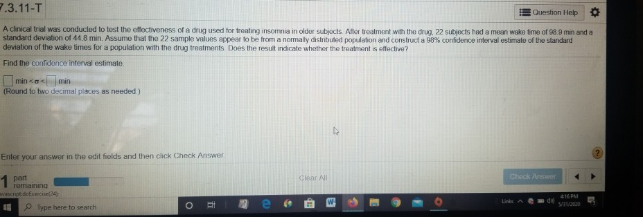 Solved 7.3.11-T Question Help A clinical trial was conducted | Chegg.com