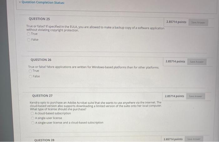Solved Question Completion Status: 2.85714 points Save | Chegg.com