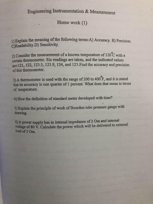 Solved Engineering Instrumentation & Measurement Home Work | Chegg.com ...