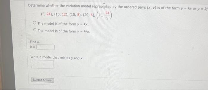Solved Determine whether the variation model represelated by | Chegg.com