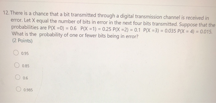 Solved 12. There is a chance that a bit transmitted through | Chegg.com