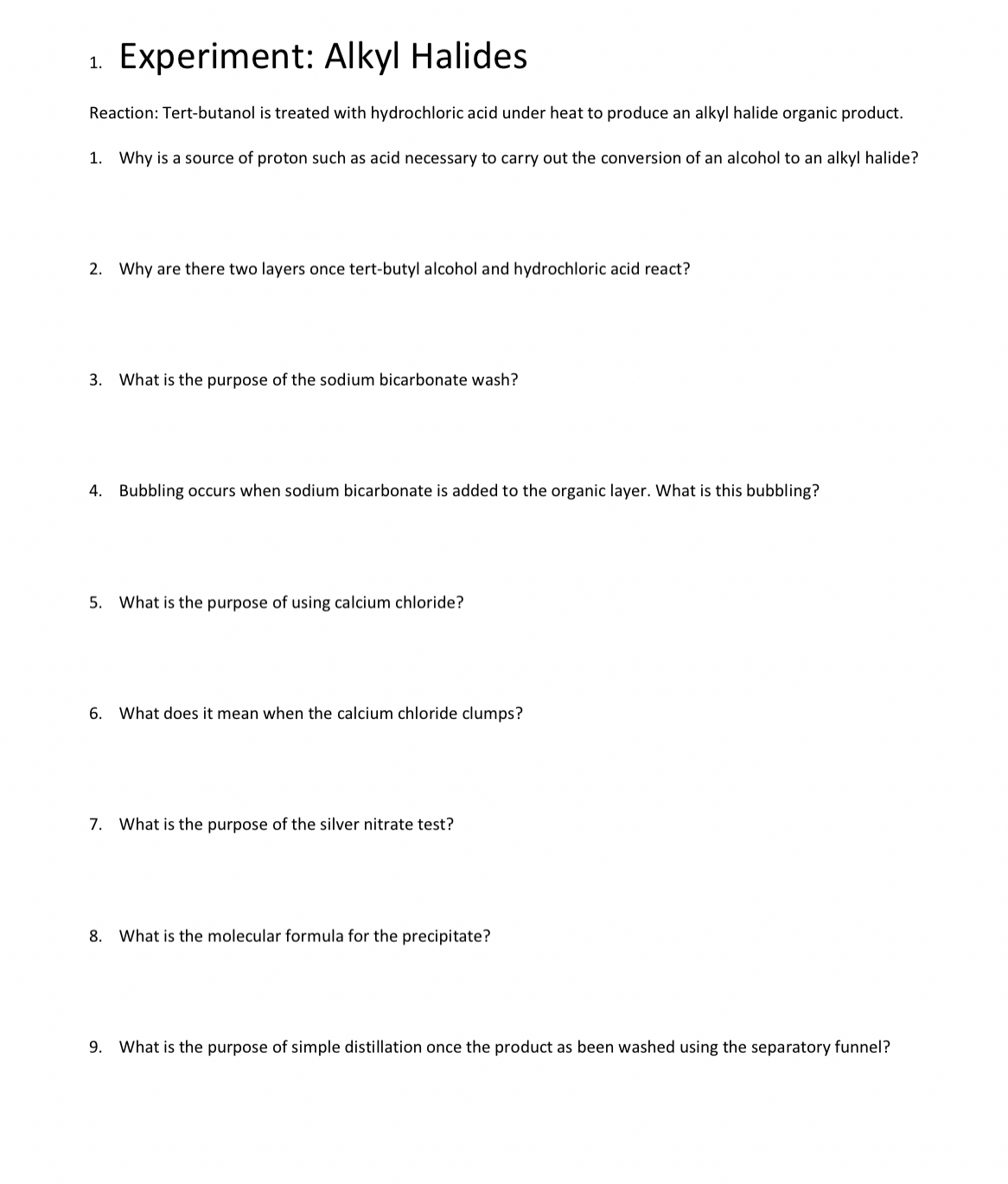 Solved Experiment Alkyl HalidesReaction Tertbutanol is