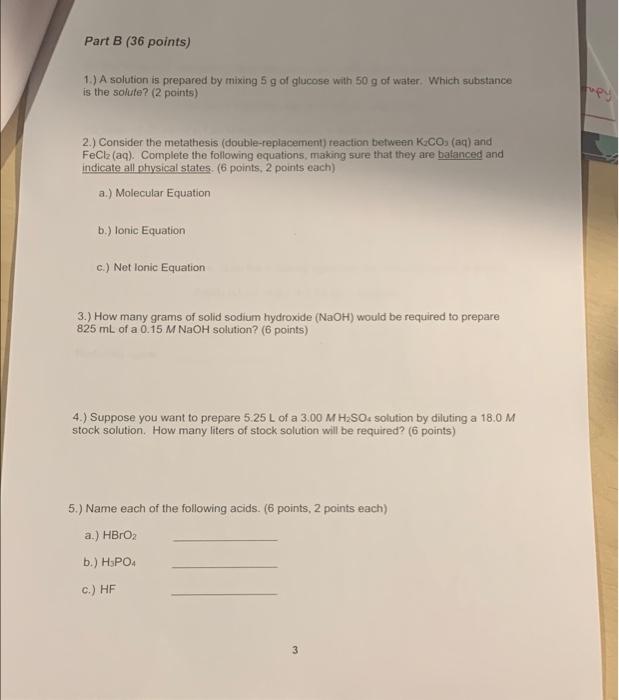 Solved Part B (36 points) 1.) A solution is prepared by | Chegg.com