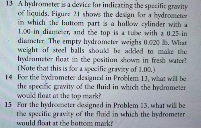 Solved 14 For the hydrometer designed in Problem 13, what | Chegg.com