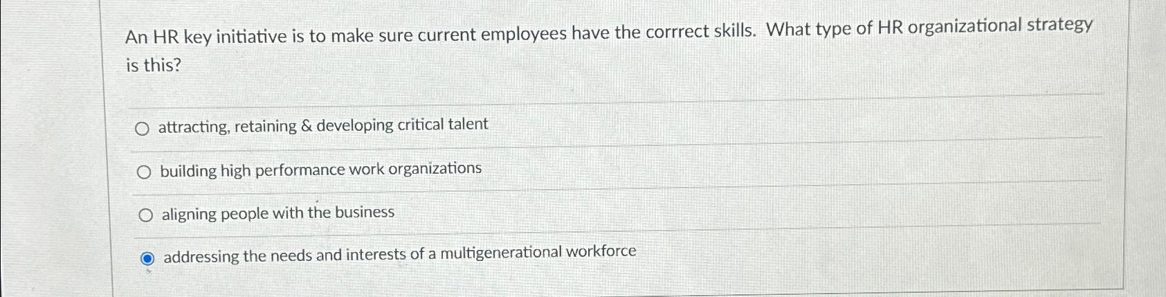 Solved An HR key initiative is to make sure current | Chegg.com