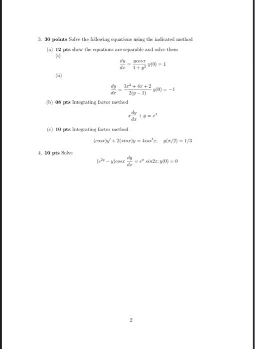 Solved MTH 3300 Differential Equations Exam 1, Fall 2020