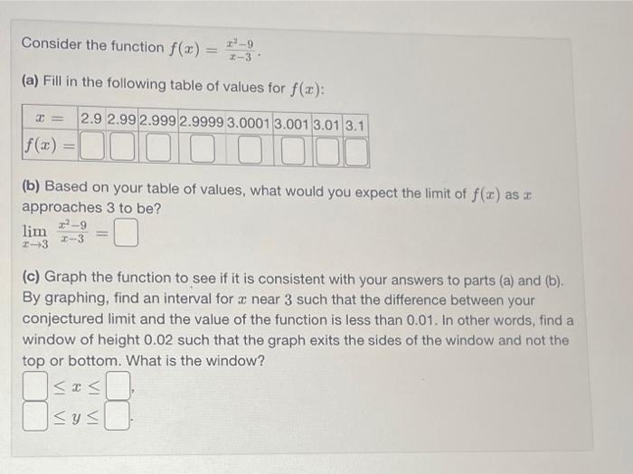 Solved Consider The Function Fxx−3x2−9 A Fill In The 4515