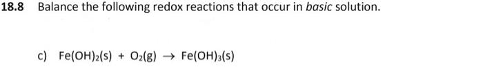 Solved .8 Balance the following redox reactions that occur | Chegg.com