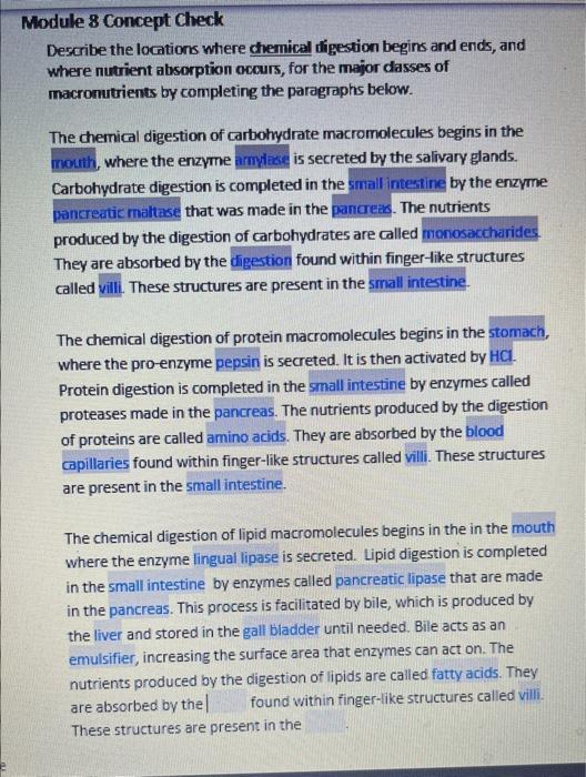 Solved lodule 8 Concept Check Describe the locations where