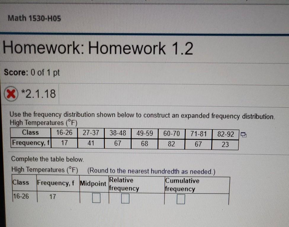 Solved Math 1530-HOS Homework: Homework 1.2 Score: 0 of 1 pt | Chegg.com