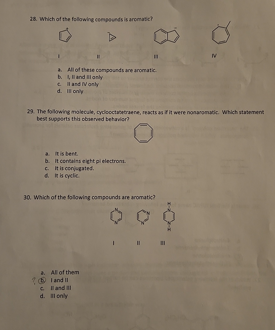 Solved Which of the following compounds is aromatic?1IIIVa. | Chegg.com