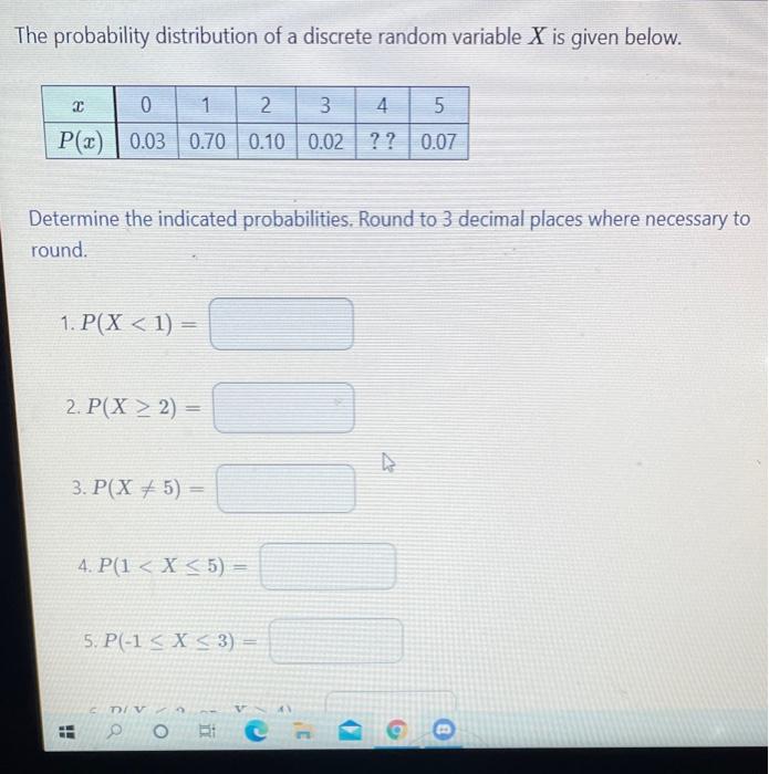 Solved The Probability Distribution Of A Discrete Random | Chegg.com