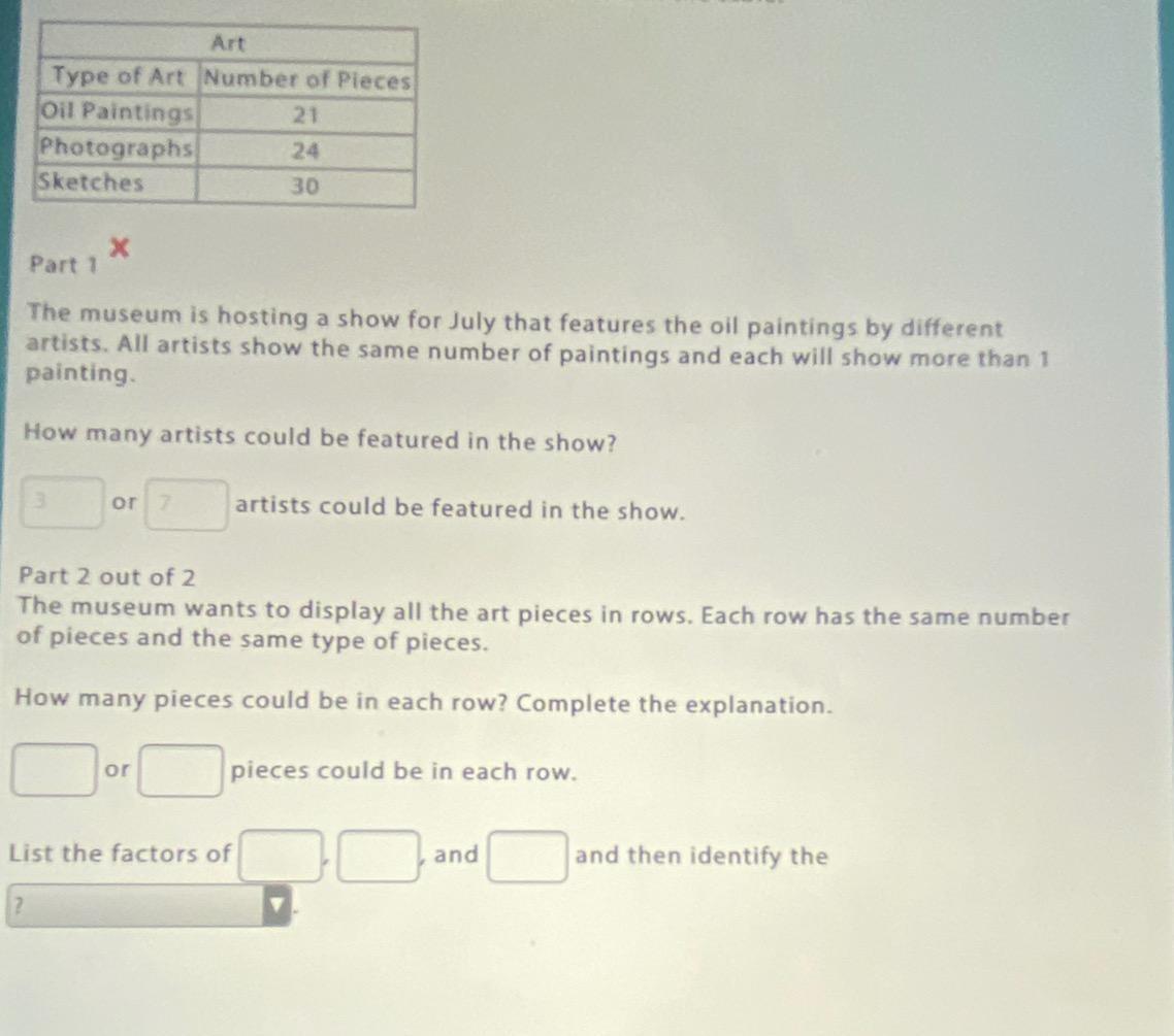 Solved Art Type Of Art Number Of Pieces Oil Paintings 21 Chegg Com