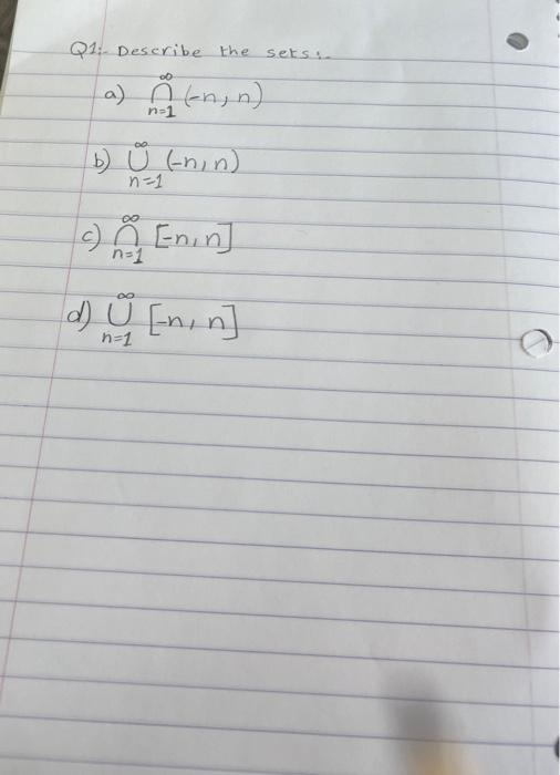 Solved Q1 Describe the sets a n 1 n n b Chegg com