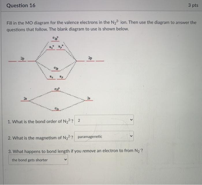 Solved Question 16 3 pts Fill in the MO diagram for the | Chegg.com