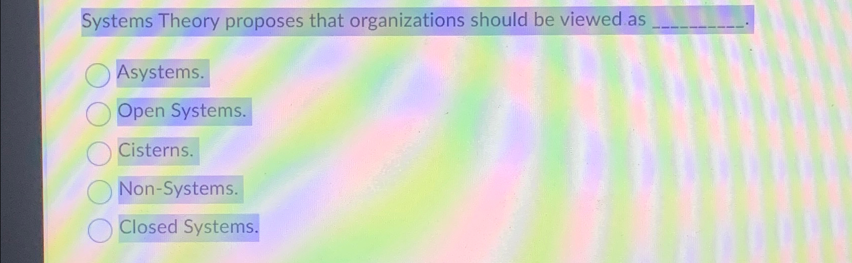 Solved Systems Theory proposes that organizations should be | Chegg.com