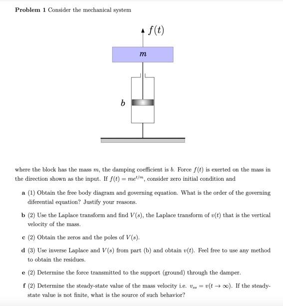 Solved Problem 1 Consider The Mechanical System Where The | Chegg.com