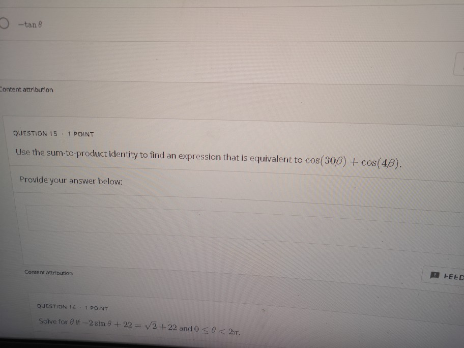 Solved 2 tane Content attribution QUESTION 15. 1 POINT Use | Chegg.com