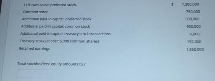 Solved $ 119 cumulative preferred stock, Common stock | Chegg.com