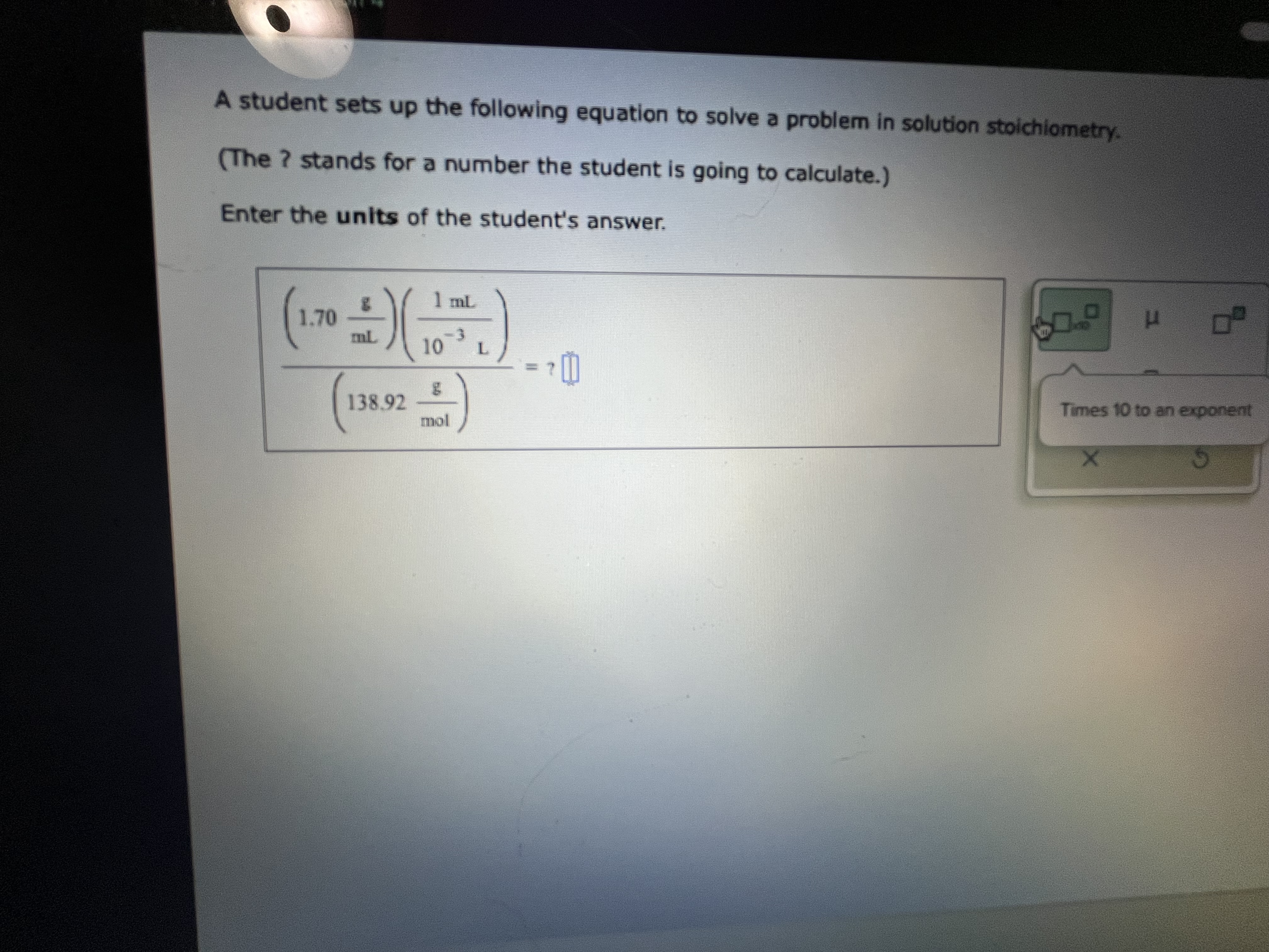 Solved A student sets up the following equation to solve a | Chegg.com