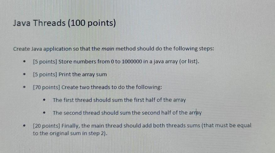 Solved Java Threads (100 points) Create Java application so | Chegg.com