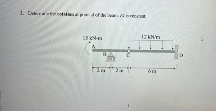 Solved 2. Determine the rotation at point A of the beam. El | Chegg.com