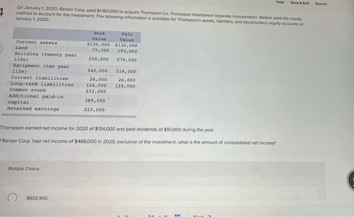 SOLVED ON JANUARY 1 2020 BARBER CORP PAID 1 160 000 TO visual data 7