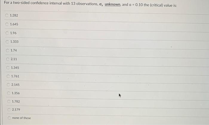 Solved For a two-sided confidence interval with 13 | Chegg.com