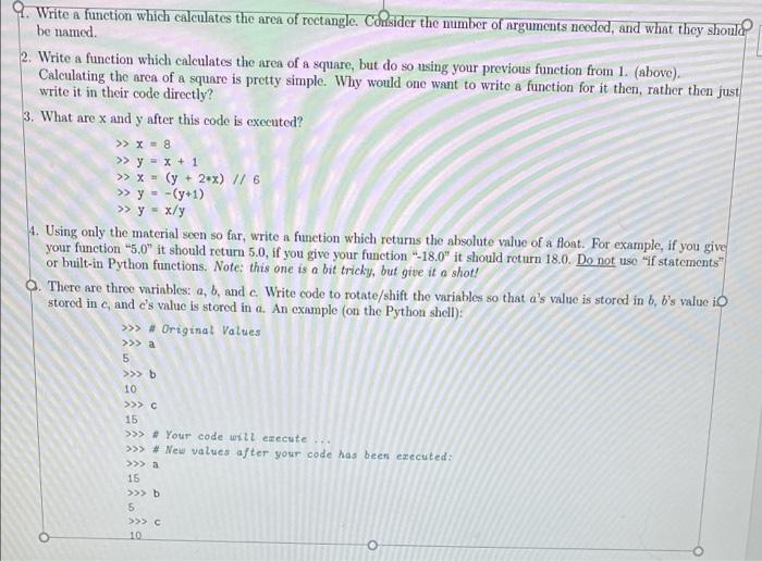 Solved 9. Write a function which calculates the area of | Chegg.com