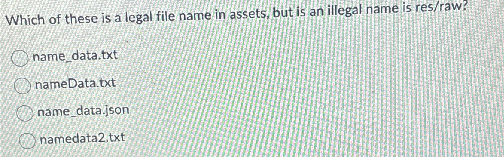 Solved Which of these is a legal file name in assets, but is