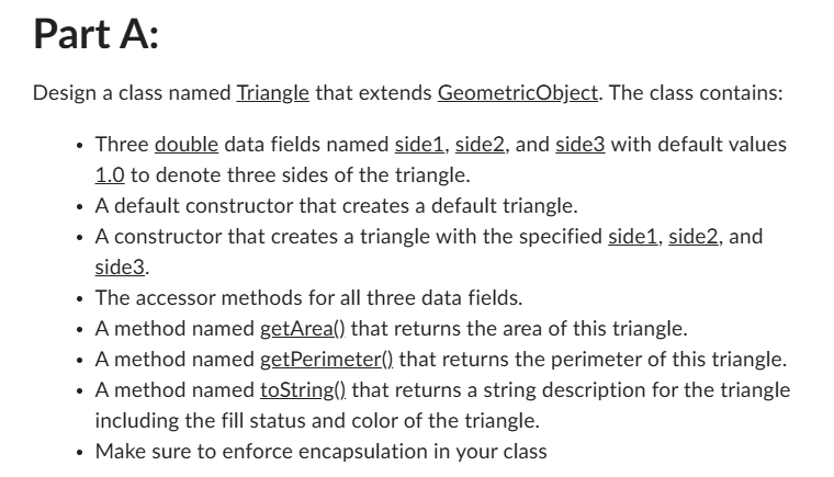 Solved Design a class named Triangle that extends | Chegg.com