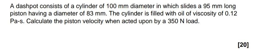Solved A dashpot consists of a cylinder of 100 mm diameter | Chegg.com