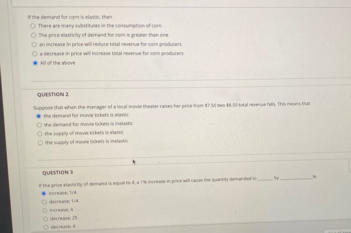 Solved If The Demand For Corn Is Elastic, Then There Are 