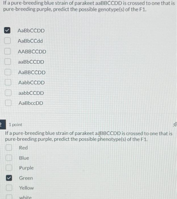 Solved Feather color in parakeets is produced by the