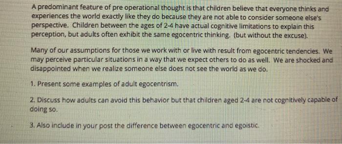 Limitations of preoperational top thought