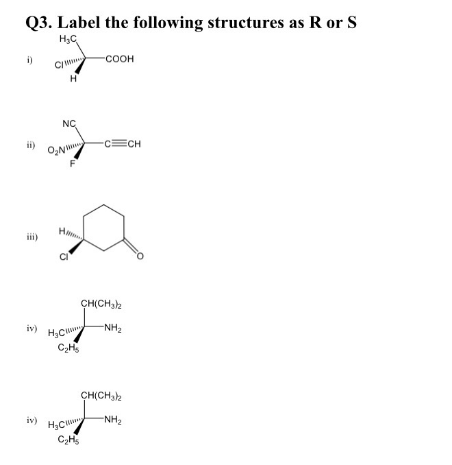 Solved 03. Label the following structures as R or S H3C | Chegg.com