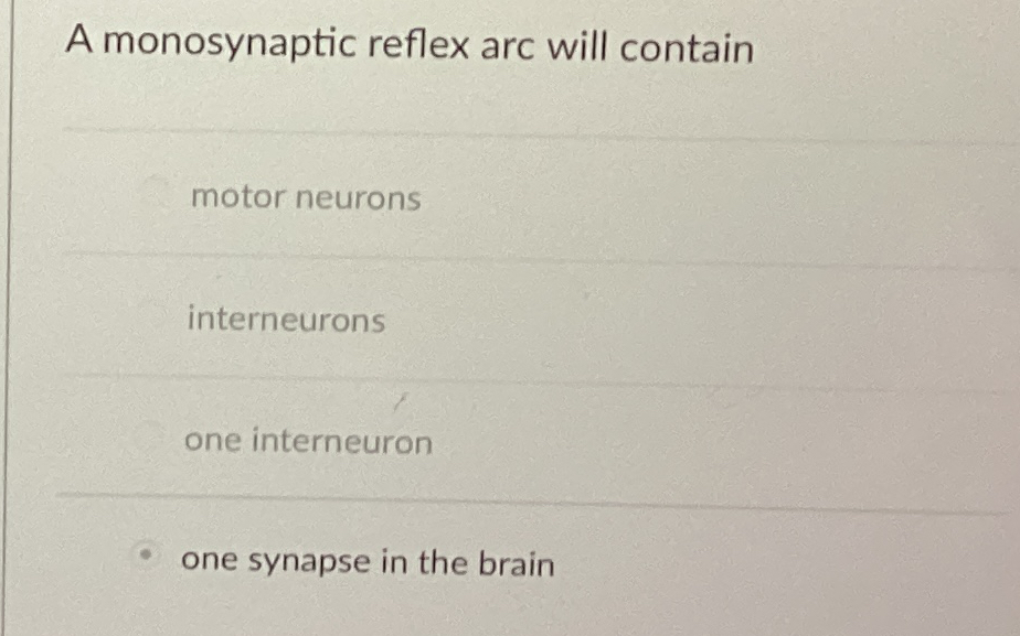 Solved A monosynaptic reflex arc will containmotor | Chegg.com