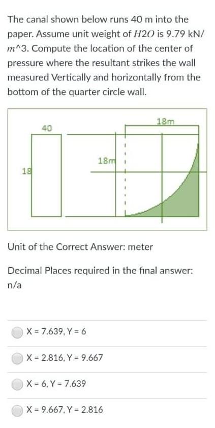 Solved The Canal Shown Below Runs 40 M Into The Paper As Chegg Com